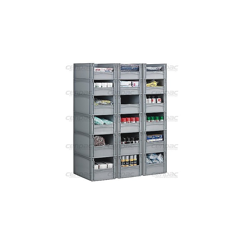 Bac gerbable demi - ouverture dim ext. 400x300x220mm 20,8l coloris gris - bac gerbable demi - ouverture